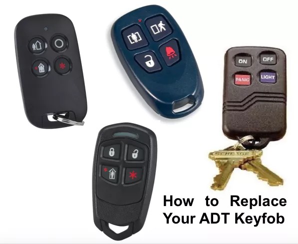 Close-up of an ADT security key fob, relevant to guide on replacing lost fobs.